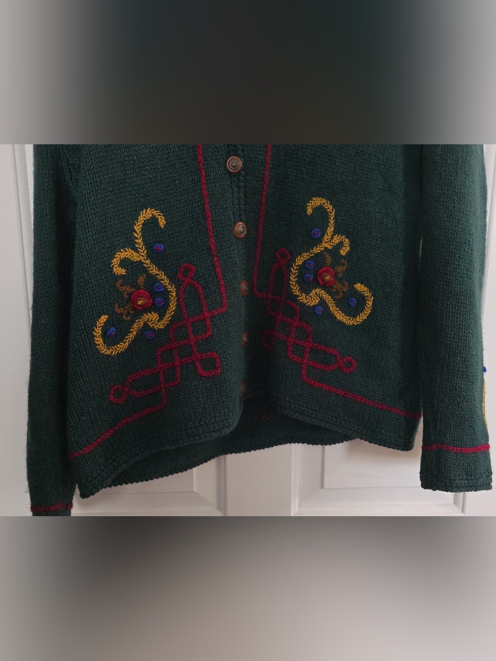 Vintage Susan Bristol Embroidered Cardigan Wool Floral Celtic Large ASO Phoebe - Picture 10 of 12
